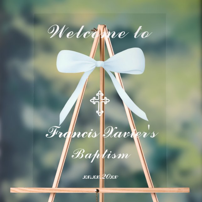 pastel blue bow welcome to the Baptism Acrylic Sign (Neutral)