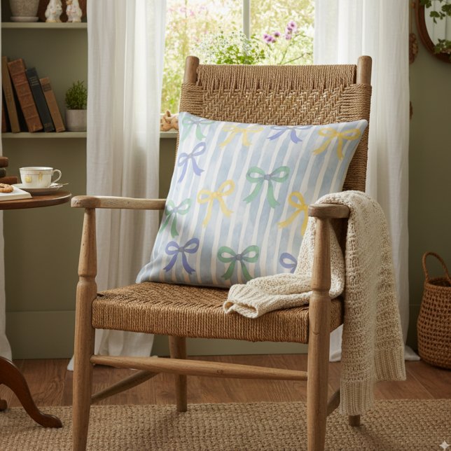 Pastel Blue Bows and Ribbons Cottage Cushion (Creator Uploaded)