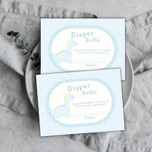 Pastel Blue Boy Dinosaur Diaper Raffle Baby Shower Enclosure Card