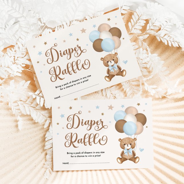 Pastel Blue Brown Teddy Bear Diaper Raffle Enclosure Card (Creator Uploaded)