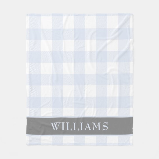 Pastel Blue Buffalo Check Family Monogram Fleece Blanket (Front)