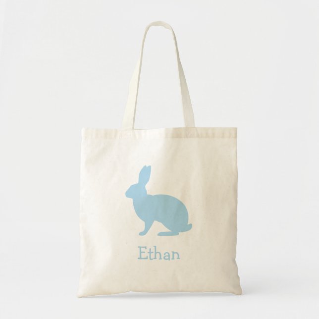 Pastel Blue Bunny Silhouette With Name Easter Tote Bag (Front)