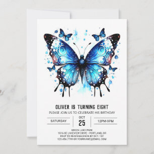 Pastel Blue Butterfly Boy Birthday Invitation