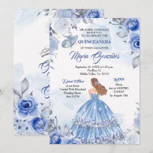 Pastel Blue Butterfly Quinceanera Mexican Birthday Invitation