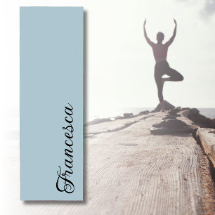 Pastel Blue Calligraphy Name   Stylish Simple Yoga Mat