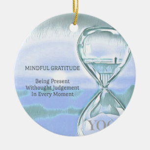 Pastel Blue Calming Yoga Hourglass Gratitude Ceramic Tree Decoration