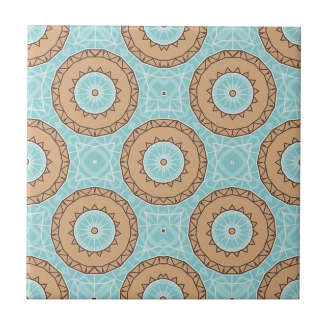 Pastel Blue & Camel Brown Moroccan Mosaic Pattern Tile (Front)