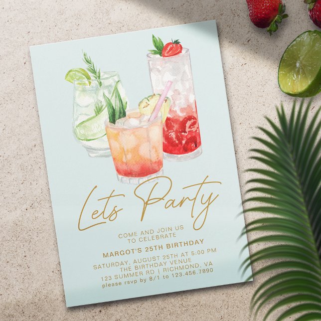 Pastel Blue | Chic Summer Cocktail Party Birthday Invitation (Creator Uploaded)