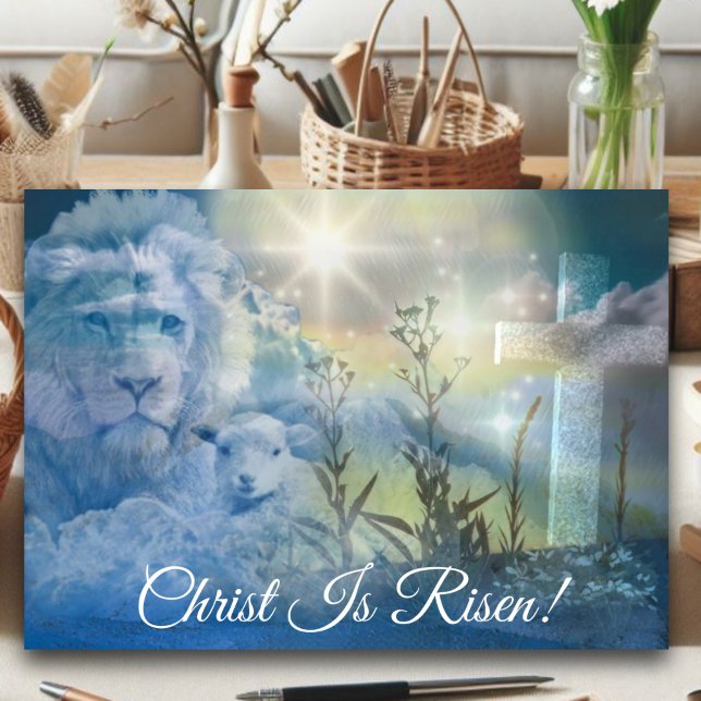 Pastel Blue Christ Is Risen Resurrection Easter Foil Holiday Card (Creator Uploaded)