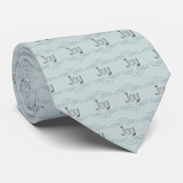 Pastel Blue Christmas Joy Festive Tie (Rolled)