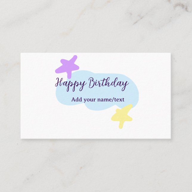 Pastel blue clouds stars purple happy birthday nam business card (Front)