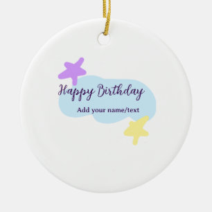 Pastel blue clouds stars purple happy birthday nam ceramic tree decoration
