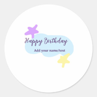 Pastel blue clouds stars purple happy birthday nam classic round sticker