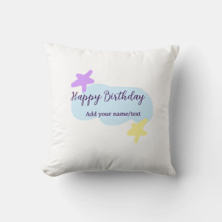 Pastel blue clouds stars purple happy birthday nam cushion