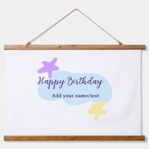 Pastel blue clouds stars purple happy birthday nam hanging tapestry