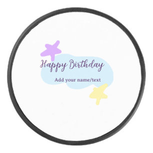 Pastel blue clouds stars purple happy birthday nam hockey puck