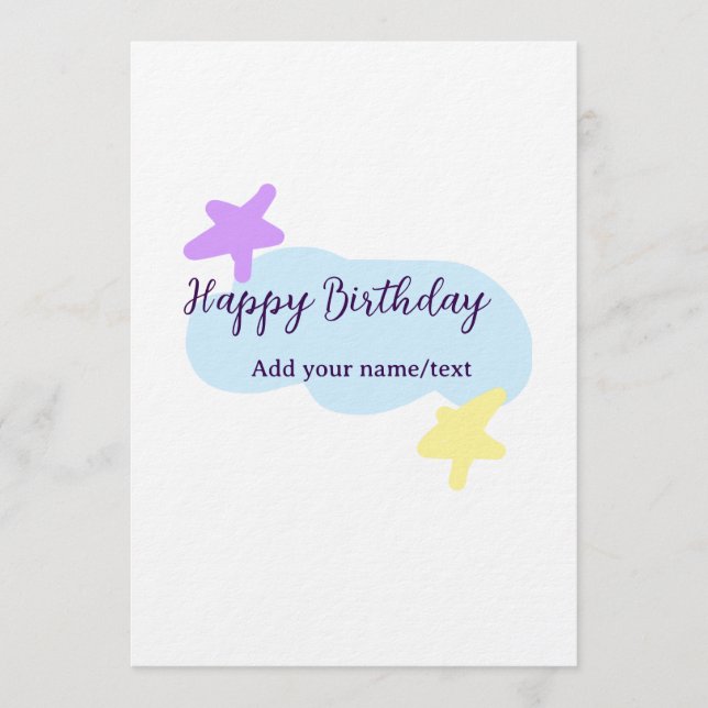 Pastel blue clouds stars purple happy birthday nam invitation (Front)