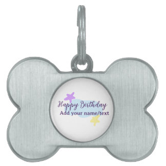 Pastel blue clouds stars purple happy birthday nam pet ID tag