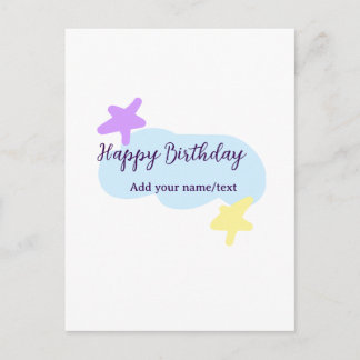 Pastel blue clouds stars purple happy birthday nam postcard