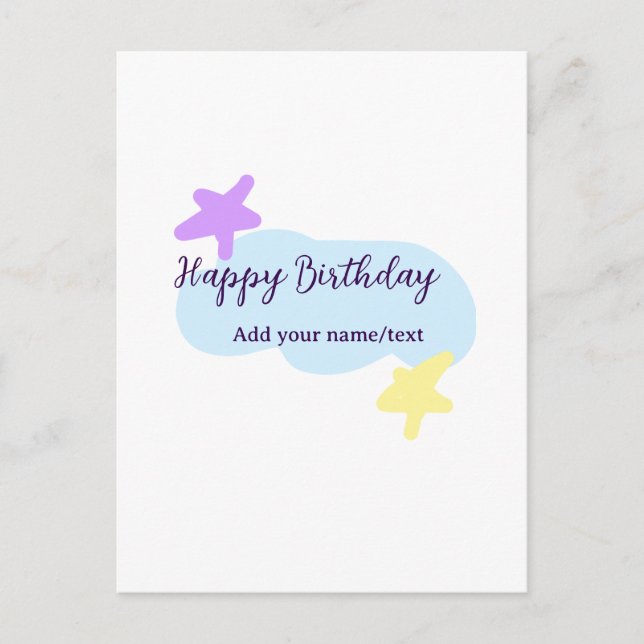 Pastel blue clouds stars purple happy birthday nam postcard (Front)