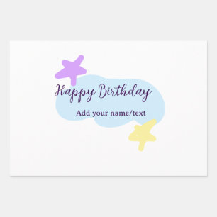 Pastel blue clouds stars purple happy birthday nam wrapping paper sheet