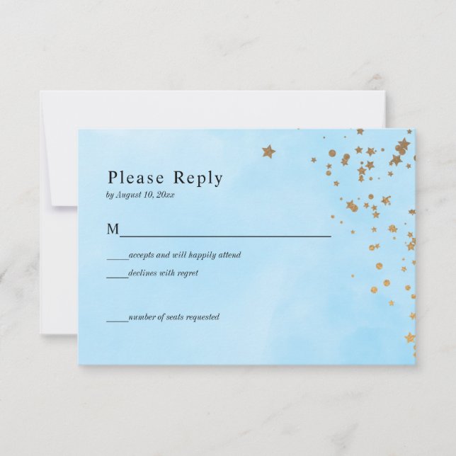 Pastel Blue Clouds Watercolor Wedding RSVP Card (Front)