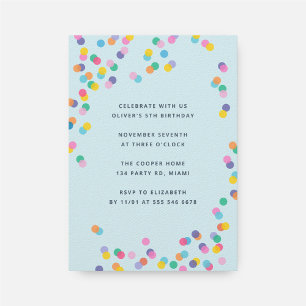 Pastel Blue Colourful Confetti Kids Birthday Party Invitation
