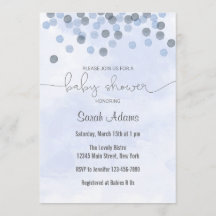 Pastel Blue Confetti Baby Shower Invitation