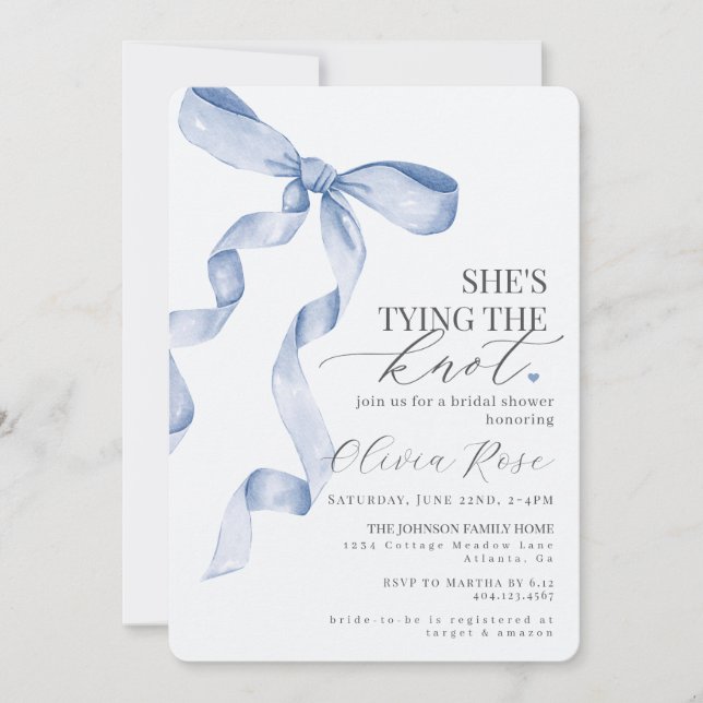 Pastel Blue Coquette Bow Bridal Shower Invite (Front)