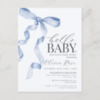 Pastel Blue Coquette Bow Girl Baby Shower Invite
