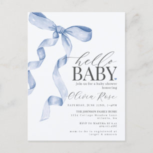 Pastel Blue Coquette Bow Girl Baby Shower Invite Postcard