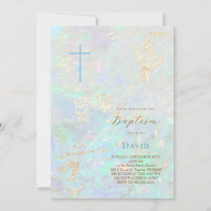 pastel blue crystal design Baptism Invitation