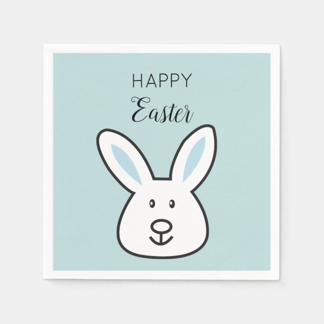 Pastel Blue Cute Easter Bunny Illustration  Napkin (Front)