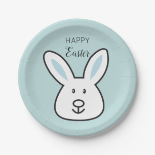 Pastel Blue Cute Easter Bunny Illustration Paper Plate