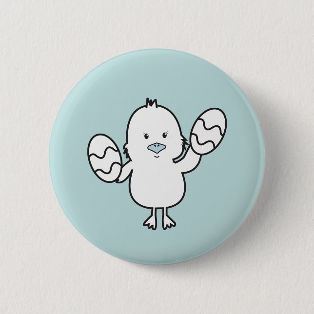 Pastel Blue Cute Easter Chick & Eggs Illustration 6 Cm Round Badge (Front)