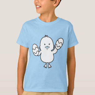 Pastel Blue Cute Easter Chick & Eggs Illustration T-Shirt