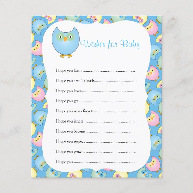 Pastel Blue Cute Owl Baby Shower Theme - Wishes Flyer (Front)
