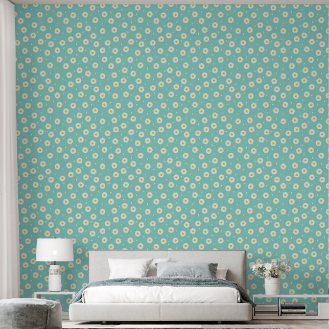 PASTEL BLUE DAISIES SEAMLESS  WALLPAPER (Bedroom)