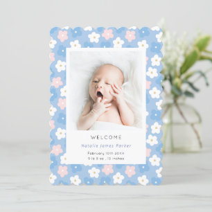 Pastel Blue Daisy Flower   Cute Simple Birth Announcement