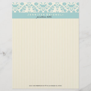 Pastel Blue Damasks And Beige Stripes Personalized Letterhead