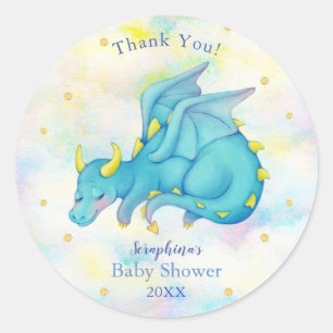 Pastel Blue Dragon Boy Baby Shower Thank You Classic Round Sticker