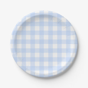 Pastel Blue Easter Plaid Pattern Paper Plate