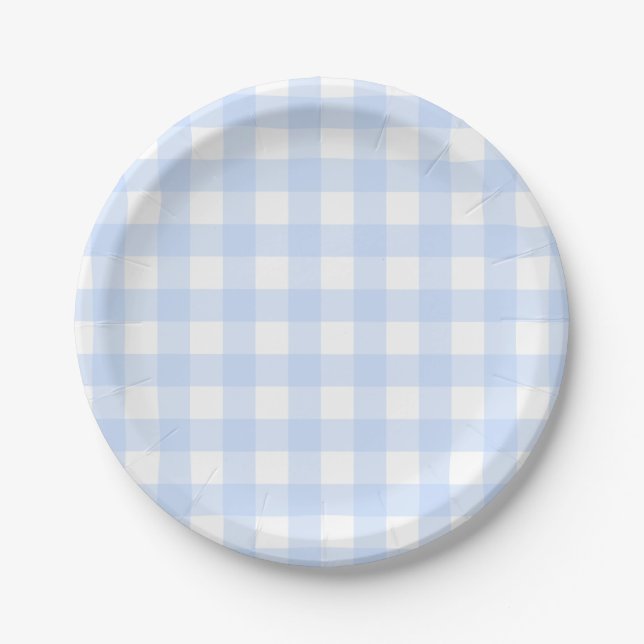 Pastel Blue Easter Plaid Pattern Paper Plate (Front)