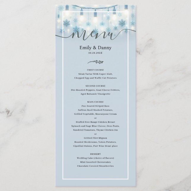 Pastel Blue Elegant Botanical Wedding Menu (Front)