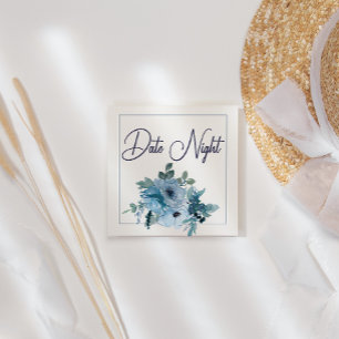 Pastel Blue Elegant Roses Wedding Date Night Card