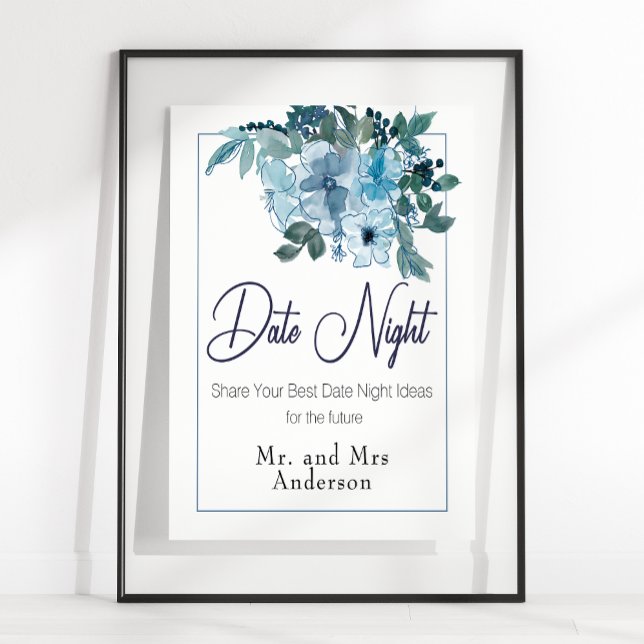 Pastel Blue Elegant Roses Wedding Date Night Sign (Creator Uploaded)