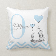 Pastel Blue Elephant Personalised Baby Boy Pillow