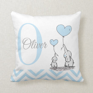 Pastel Blue Elephant Personalised Baby Boy Pillow