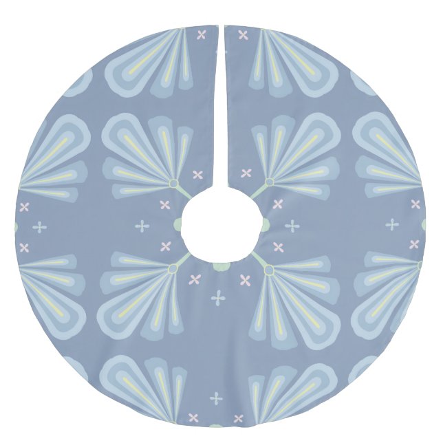 Pastel blue floral abstract repeat  brushed polyester tree skirt (Front)