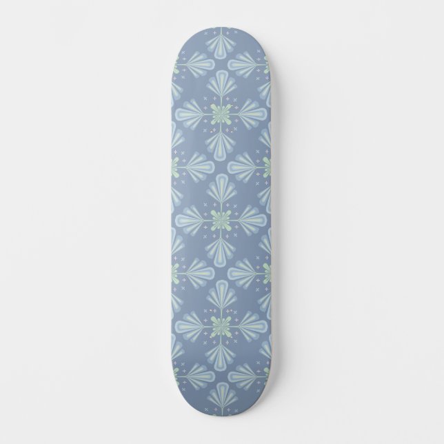Pastel blue floral abstract repeat  skateboard (Front)